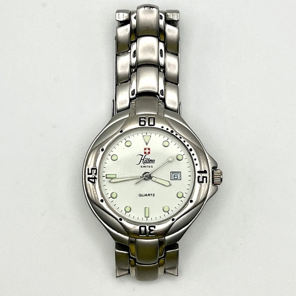 Hilton Unisex Swiss Made Silver and White Mens Watch Working - Picture 7 of 9